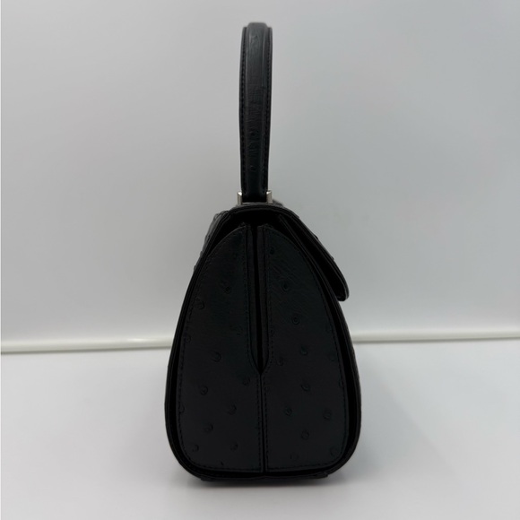 KWANPEN 1938 SINGAPORE Exotic Genuine OSTRICH 25 Bag in Black w/ Silver Hardware - Picture 5 of 16